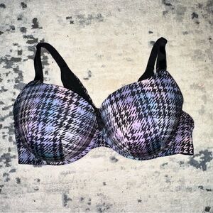 Elegant Houndstooth Bra - Black and Purple